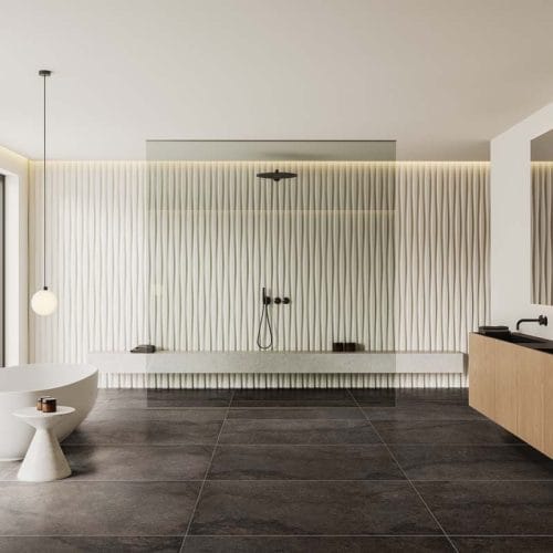Light,Hotel,Bathroom,Interior,With,Bathtub,,Glass,Shower,And,Double